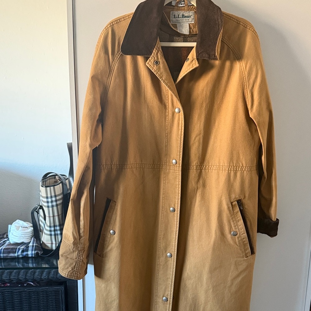 LL BEAN / 70's Aztec Trench Coat MADE IN USA WOOL Blanket Lined - Picture 5 of 15